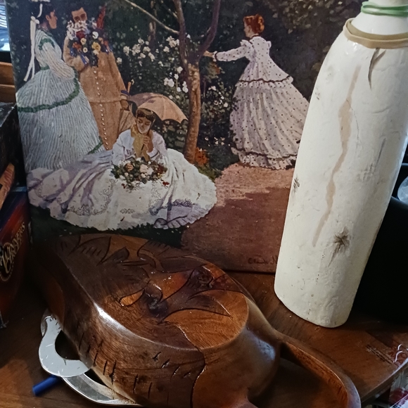Vintage Artisan🐟 🥘Art Oval Tray Platter  Hand Carved Wood🪵Nice Gift.🎁 💕🥭 - Picture 9 of 11